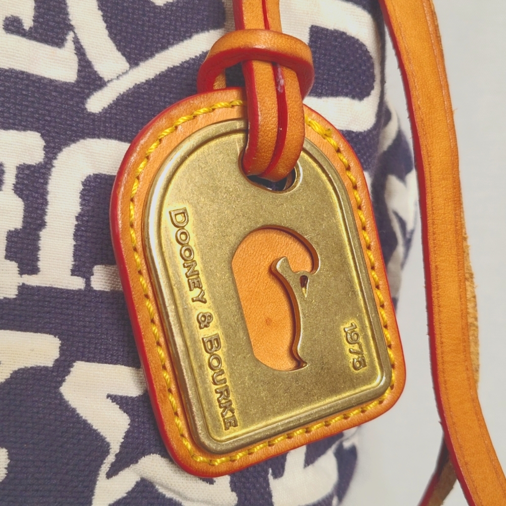 Dooney and Bourke Blue/White Graffiti Tote Leather Trim - Picture 2 of 14